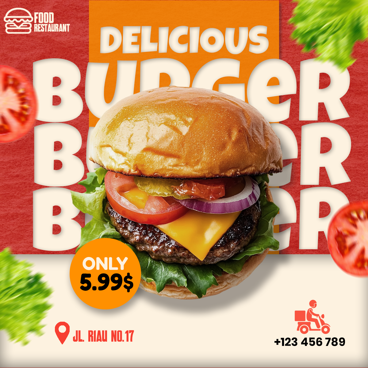 Colorful burger restaurant promotion poster