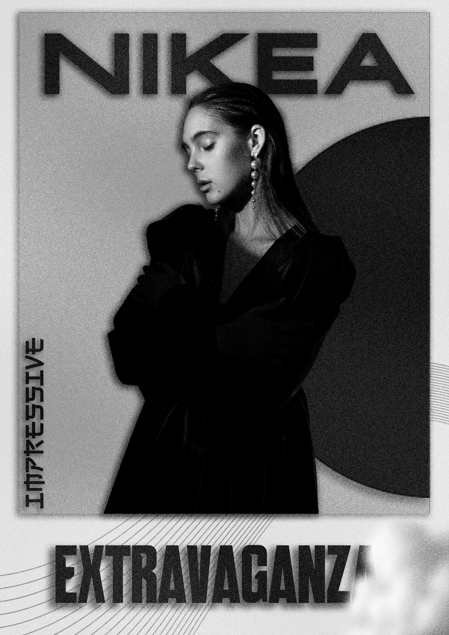 Black and white fashion editorial poster with model